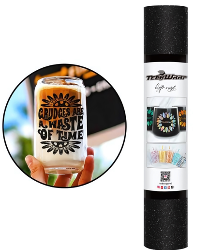 Black Glitter Adhesive Craft Vinyl 1.5m x 30cm - Teckwrap