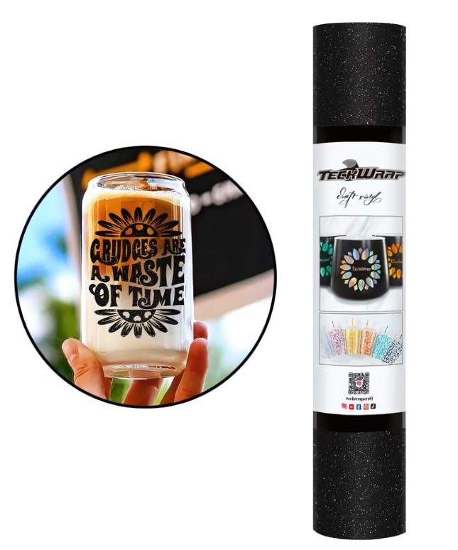 Black Glitter Adhesive Craft Vinyl 1.5m x 30cm - Teckwrap