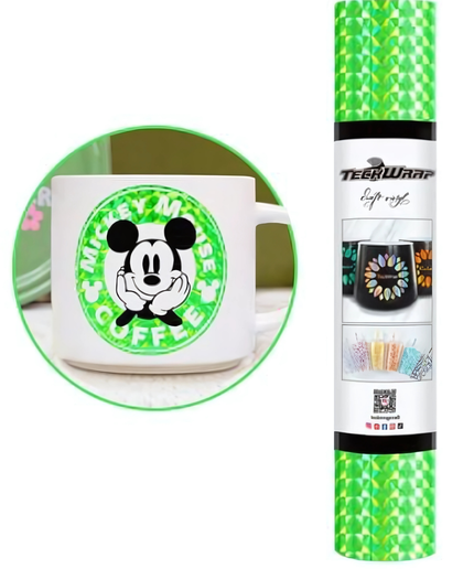 Neon Green - Holographic Diamond Adhesive Vinyl 1.5m x 30cm
