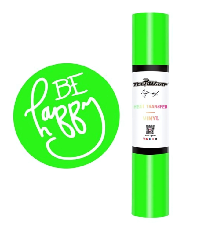 Neon Green Coloured Heat Transfer Vinyl (HTV) 1.5m x 30cm - Teckwrap