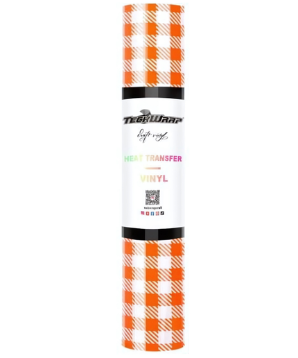 Orange and White Buffalo Plaid HTV 1.5m x 30cm - Teckwrap
