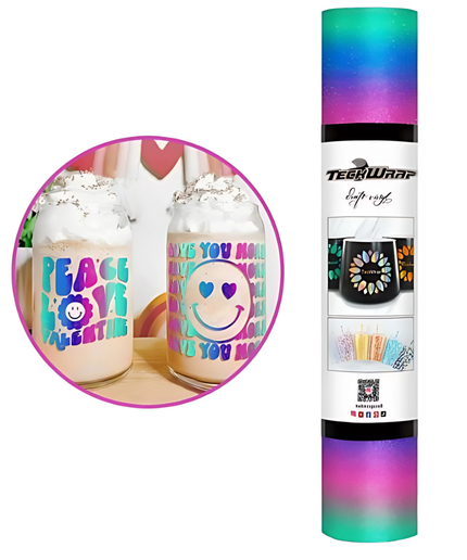 Starry Blue Rainbow Stripes Adhesive Vinyl 1.5m x 30cm - Teckwrap